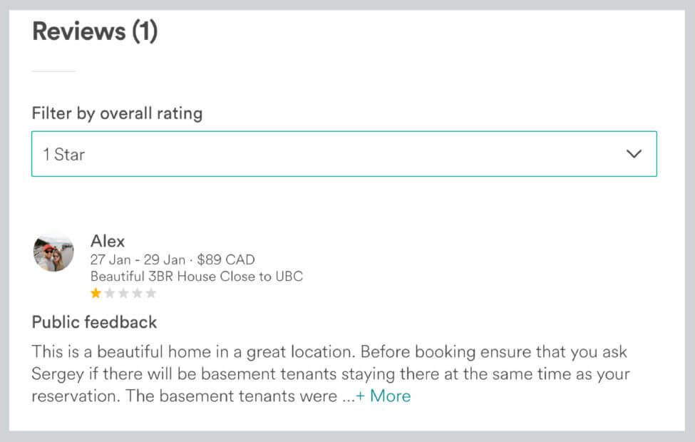 negative Airbnb guest review