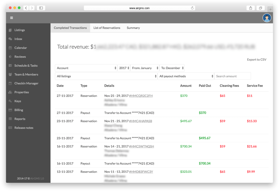 Airbnb report transactions