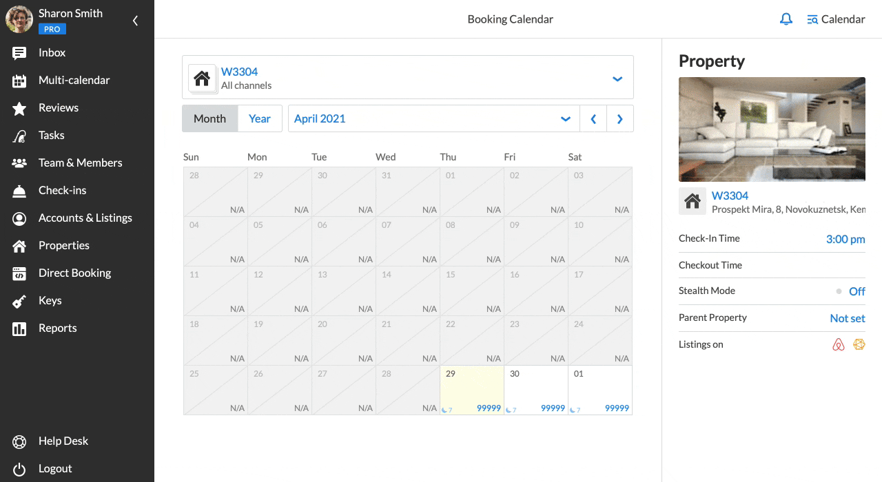 iGMS Single Property Calendar Price change