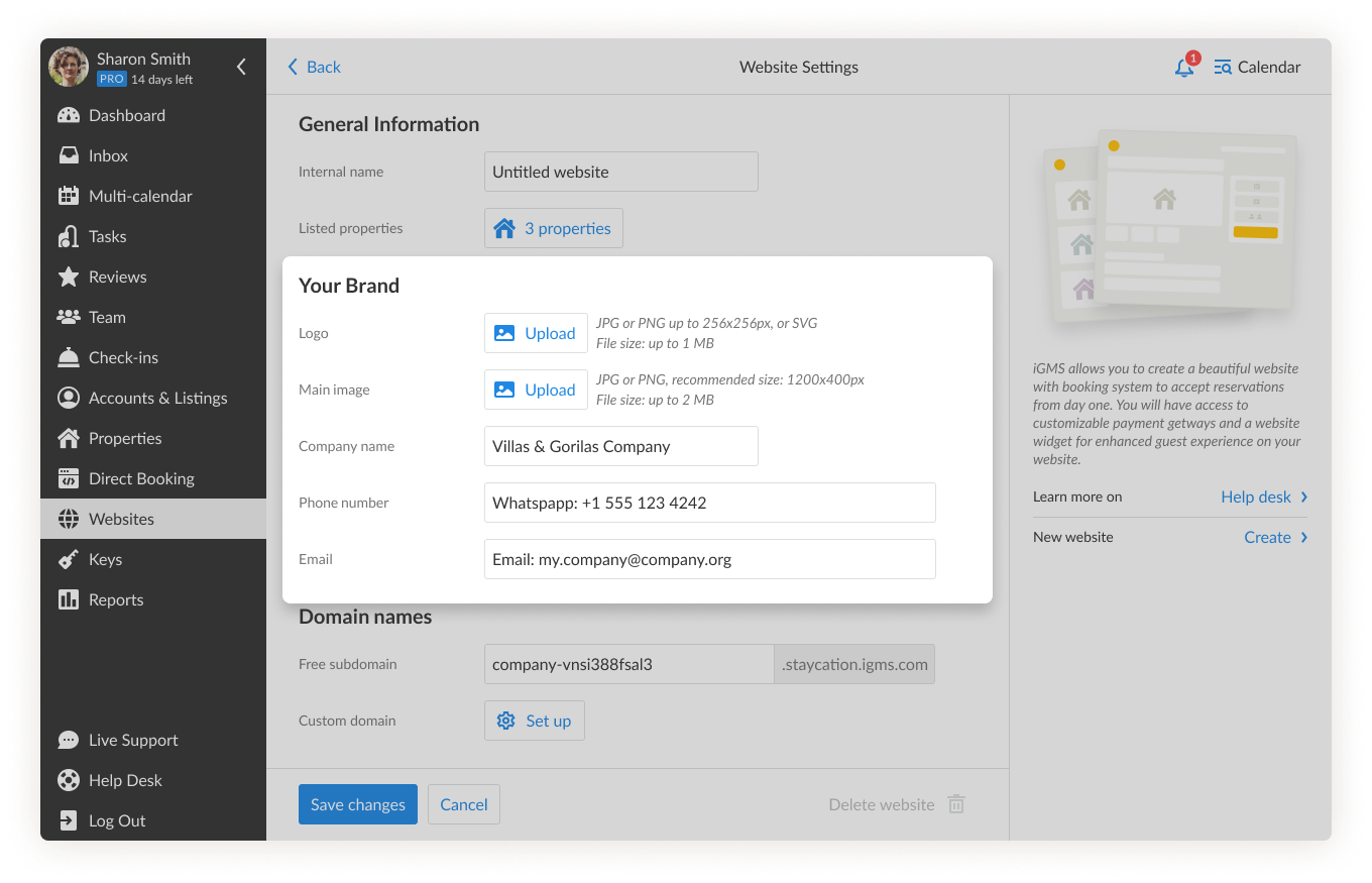 iGMS Website Builder Website Settings Your Brand zoomed