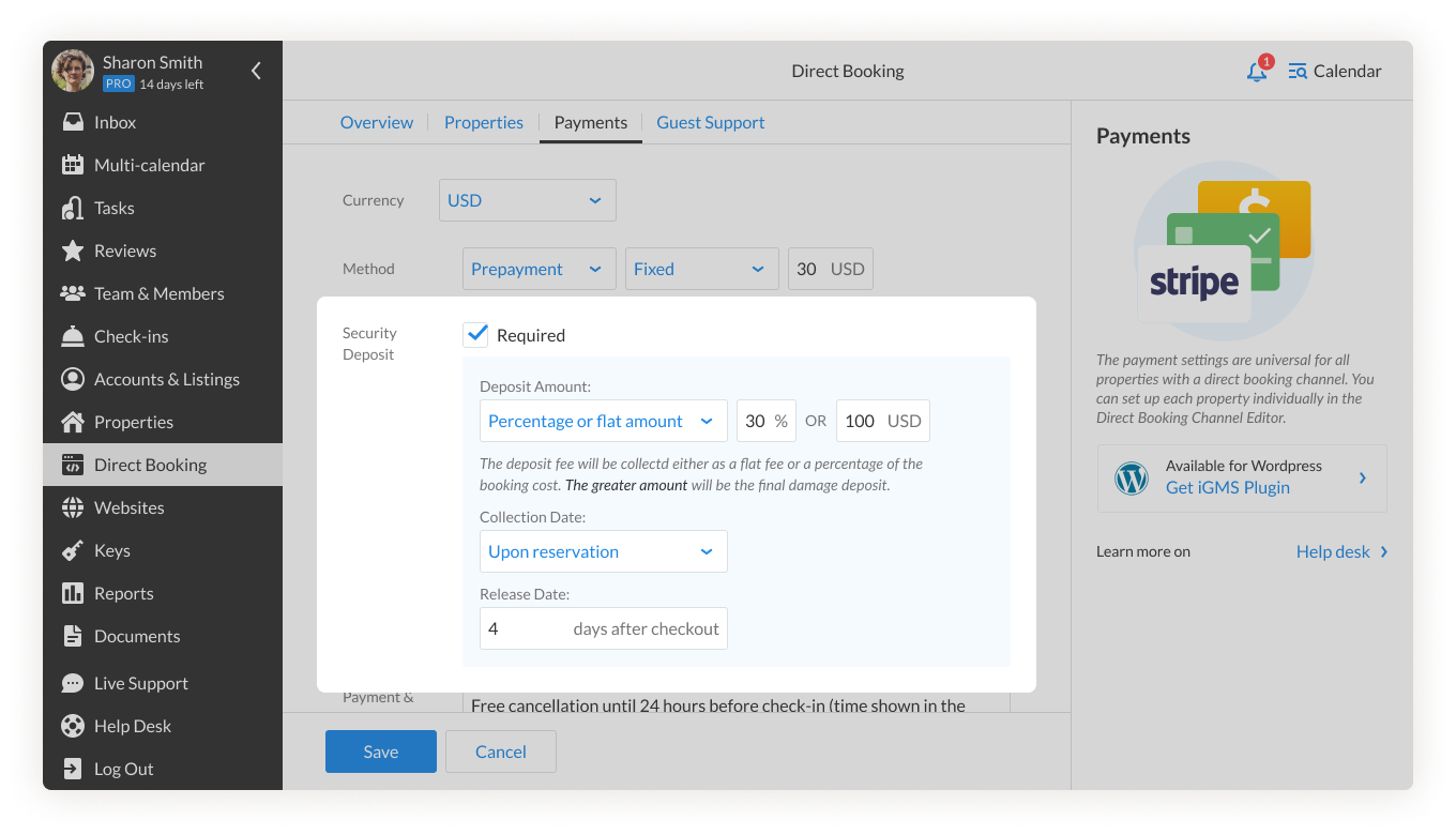 Security Deposit enabled percentage or flat amount