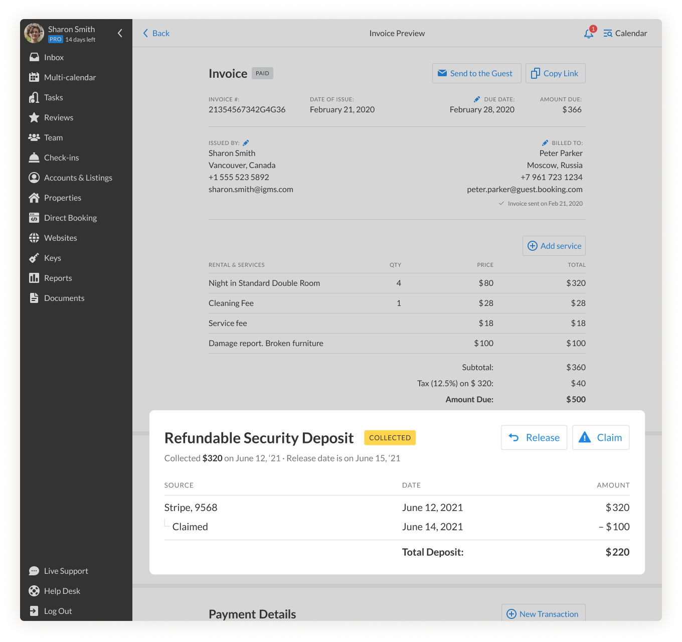 Refundable Security Deposit in Invoice