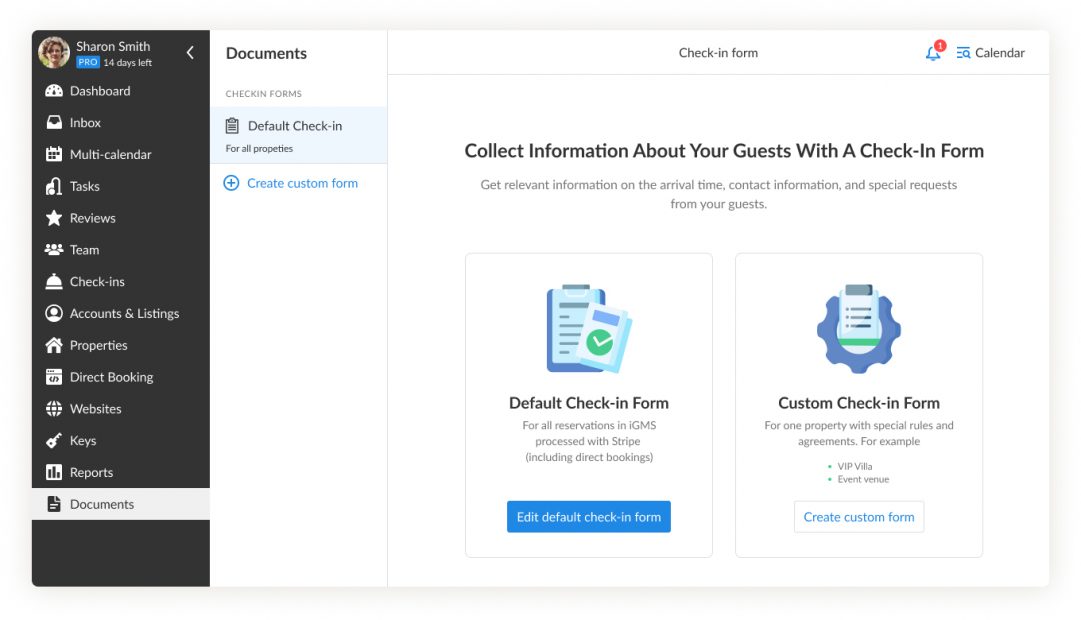 Check-in form