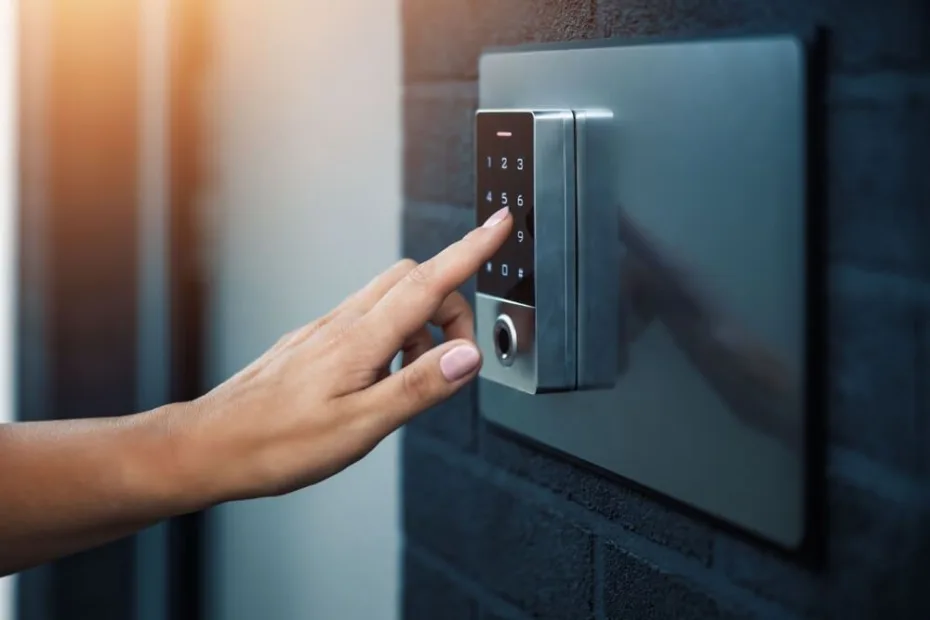 Person unlocking a smart lock with an access code